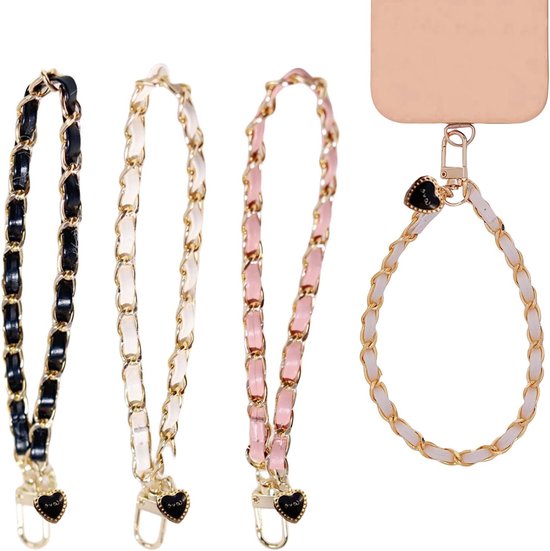 Telefoonketting leer en metaal - universeel - 3 stuks
