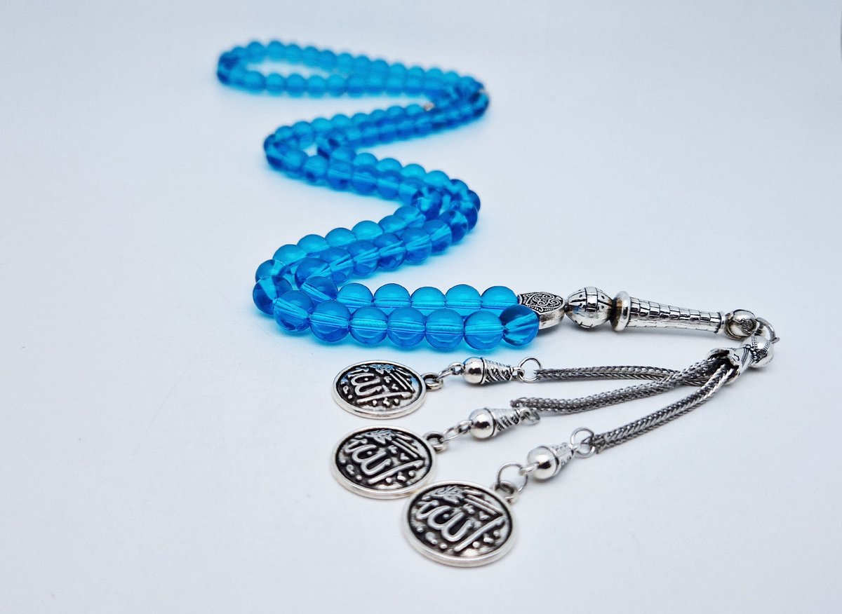 Handgemaakte tesbih "Tasbih" natuursteen " Blauwe kwarts " - Aantal kralen 99 - Diameter kralen 8MM - met metaal tassel "Allah jala jalaluh" - Een mooi cadeau-idee