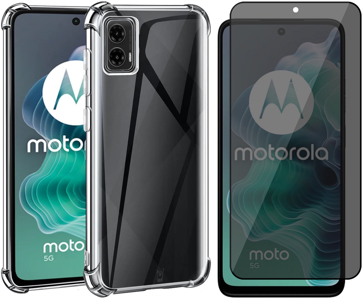 Hoesje geschikt voor Motorola Moto G35 - Privacy Screenprotector Volledig Dekkend Glas - Shockproof Transparant