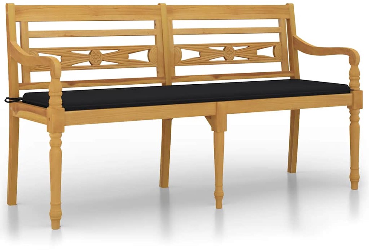 vidaXL Bankje Batavia - Teakhout - Inclusief kussen Tuinbank - Teak Hout - Buitentijnen - Terrasdecoratie - Lounge Set