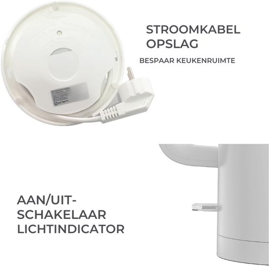 Müller Kitchen MK-6061 elektrische waterkoker, 1 liter, 1000 W, dubbelwandig, 360-graden draaivoet, automatische uitschakeling met bescherming tegen droogkoken, wit