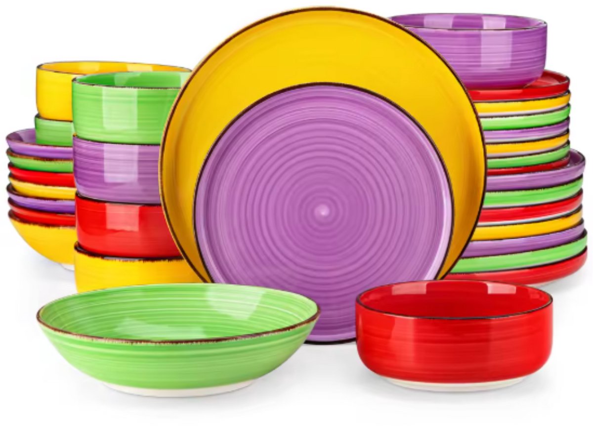 Azzuro Serviesset - 32 delig - 8 persoons - Kleurrijk - Dinerborden - Bordenset - Diepe borden - Ontbijtborden - Servies - Keukenservies