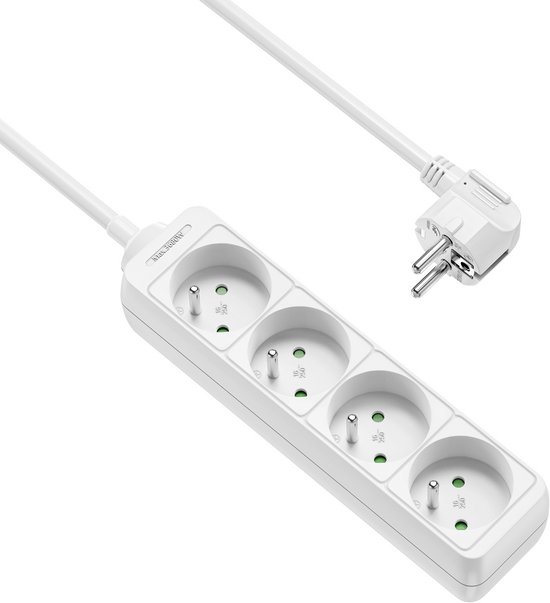 Perel 4-voudige Stekkerdoos Met Penaarde – Type E – 1,5 Meter Kabel – 45° Gedraaide Contactdozen – IP20 – Voor Binnengebruik – Zwart 3 miniatura