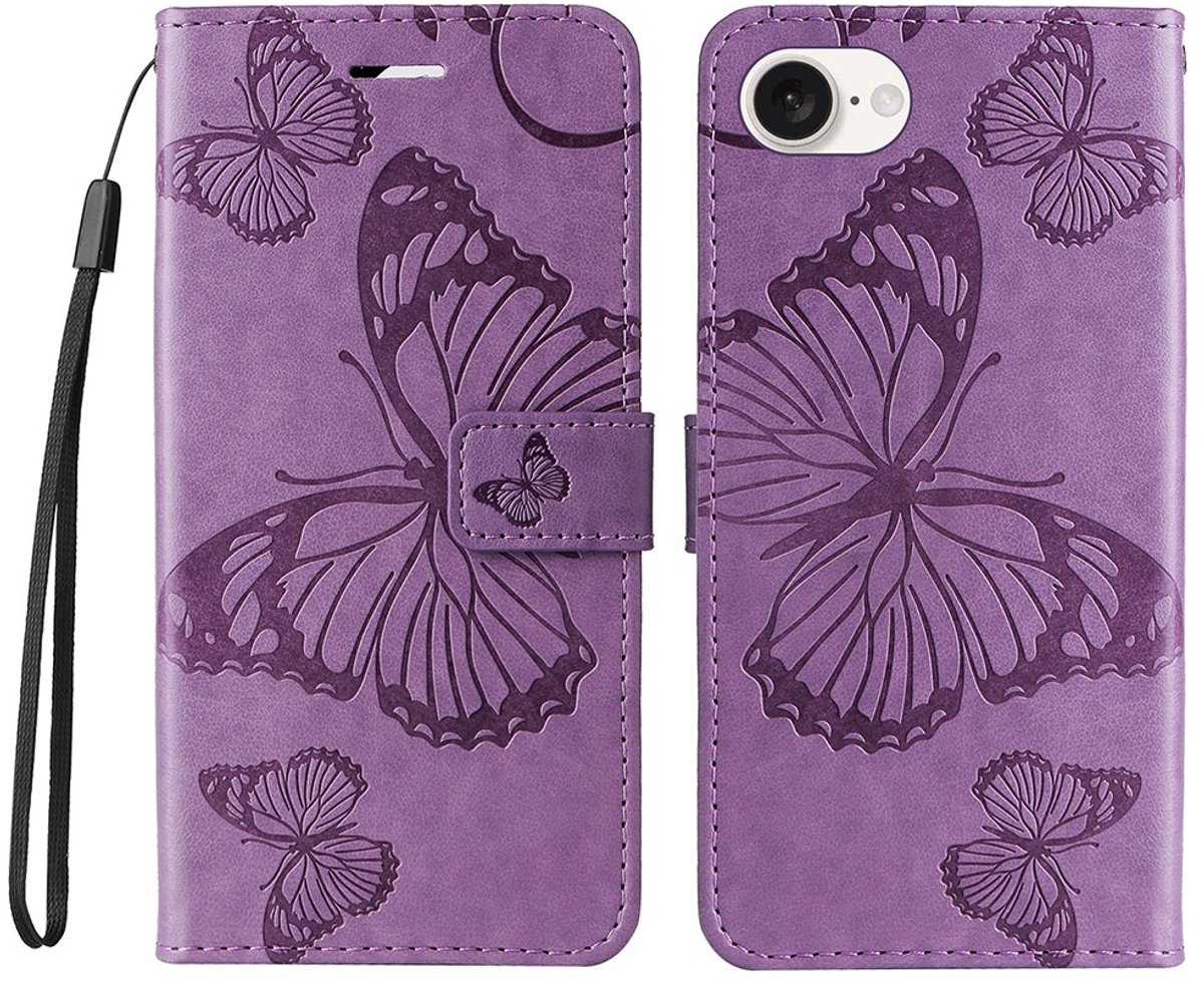 Coverup Hoesje - Geschikt voor iPhone 16e / 17e Hoesje - Coverup Vlinders Book Case - Lila