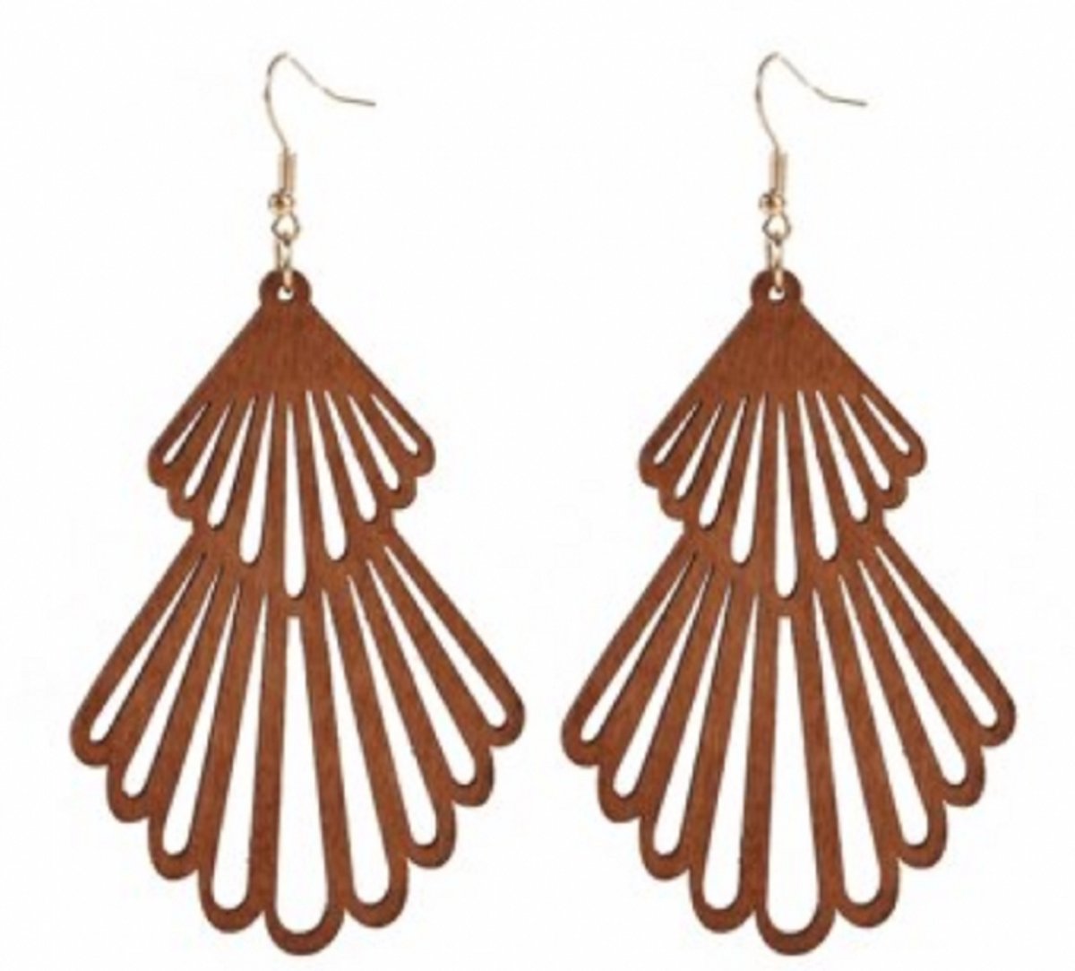 Zilveren oorhangers- Hout- Bruin- Waterval - Charme Bijoux