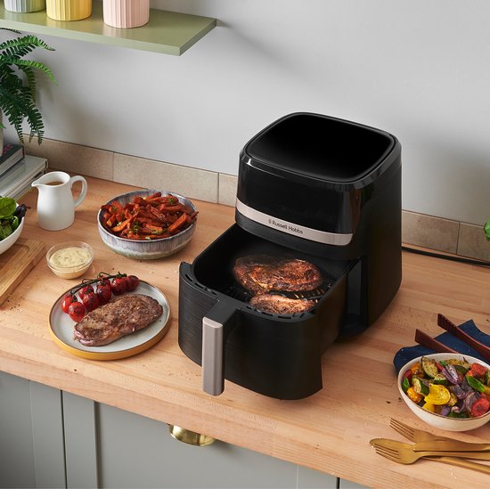 Russell Hobbs Heißluftfritteuse 5L SatisFry Panoramic 27420-56 [10 Programme|mit Sichtfenster|Fritteuse ohne Öl|max 200°C|spülmaschinenfest|Schwarz]: Tests, Infos & Preisvergleich