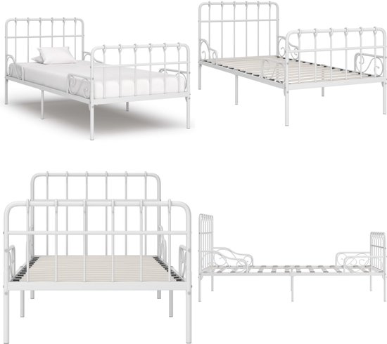 vidaXL - Bed frame met artistiek hoofdeinde - Wit - Metaal - 90x200 cm | Leen Bakker