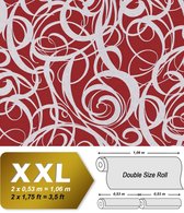 Grafisch behang EDEM 81136BR25 vliesbehang hardvinyl warmdruk in reliëf gestempeld met abstract patroon en metalen accenten rood purperrood zilver 10,65 m2