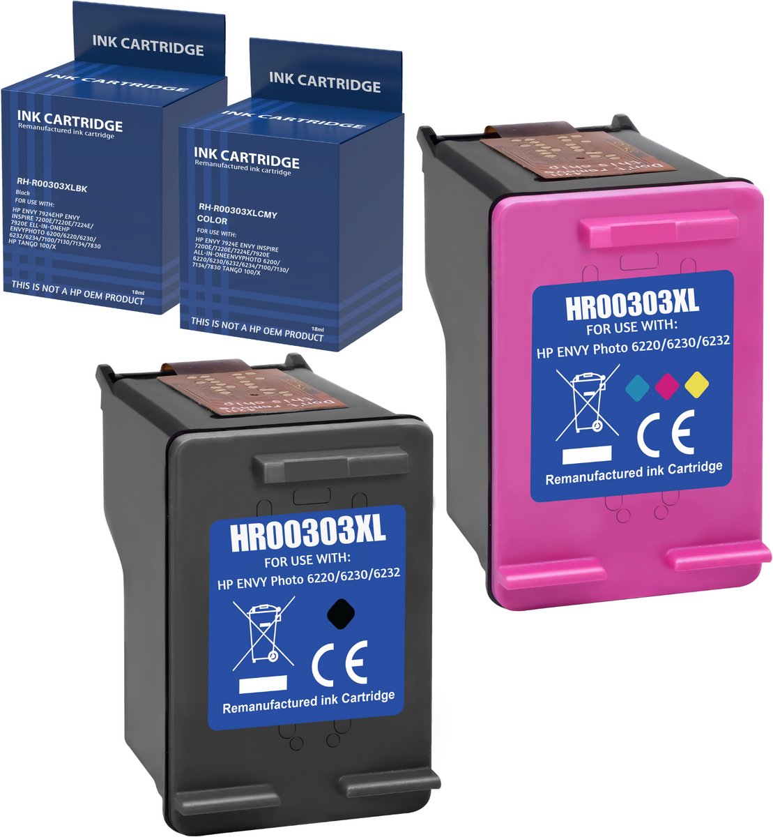 Inktcartridge geschikt voor HP 303XL zwarte kleur compatibel HP Envy Inspire 7200 7221e 7252e 7900 7920e 7955e Envy Photo 6200 6220 6230 6255 7100 7130 7155 7800 Tango