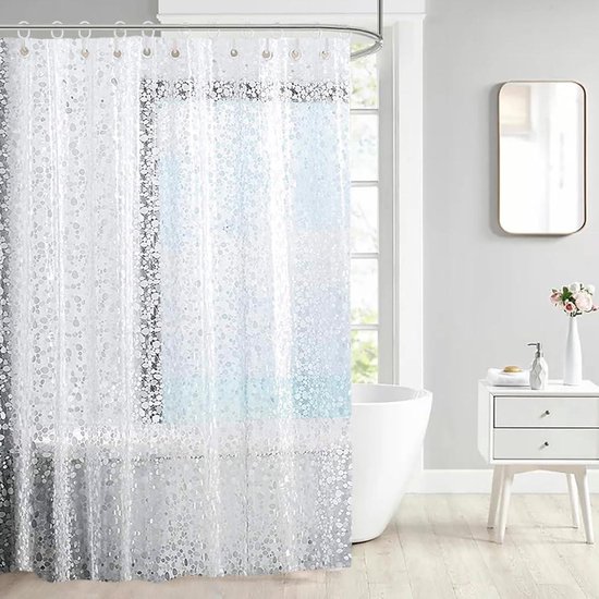 EurCross Extra breed douchegordijn, 240 x 200 cm, textiel, polyester, grijs, schimmelwerend, waterdicht en sneldrogend, groot, wasbaar, badgordijn met 16 ringen