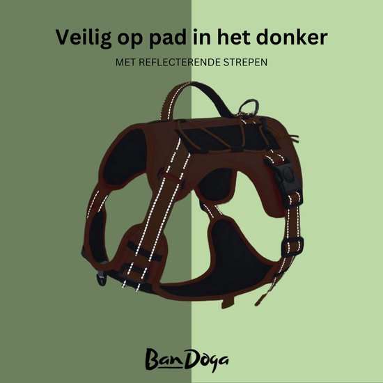 Harnais pour chien Bandoga - Harnais réfléchissant anti-traction - Marron - Taille L - Marche confortable