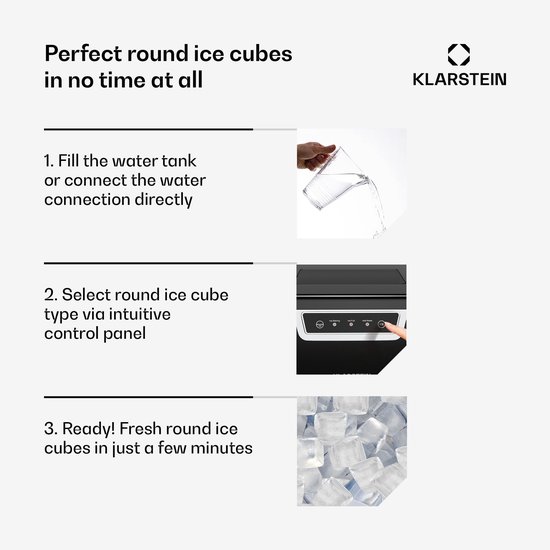 Klarstein IJsblokjesmachine Icefestival Cube - 20 kg/24 uur, 400 W, ijsblokjes en geraspt ijs, 1,9 liter opslagreservoir, automatische reiniging, zwart,1,8L 40 cm - voor Bar voor Thuis - Zelfreinigend LED Crushed Ice RVS - RVS van Klarstein — afbeelding 4