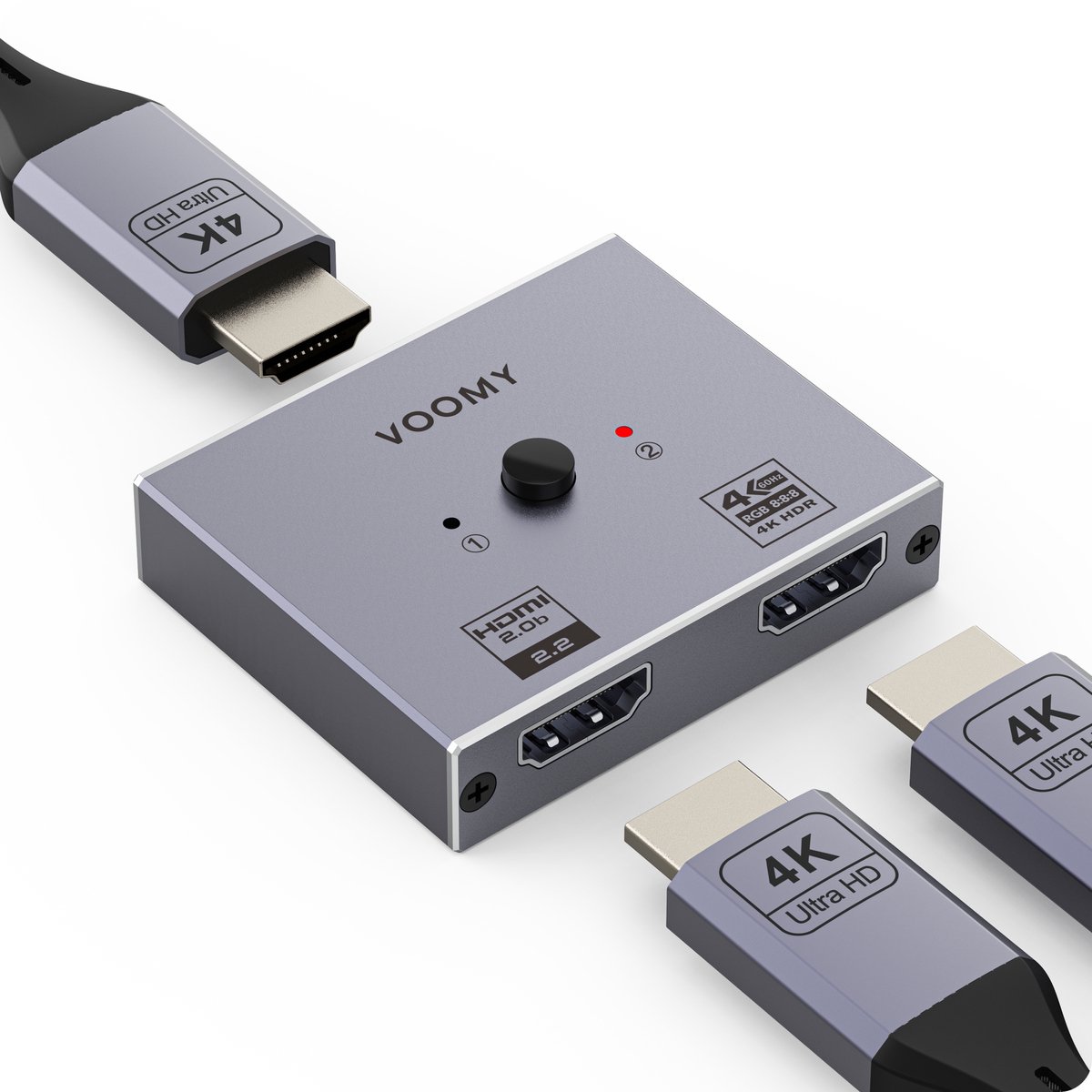 Voomy HDMI Switch - 4K Ultra HD - 1 In 2 Uit / 2 In 1 Uit - HDMI Splitter - Aluminium