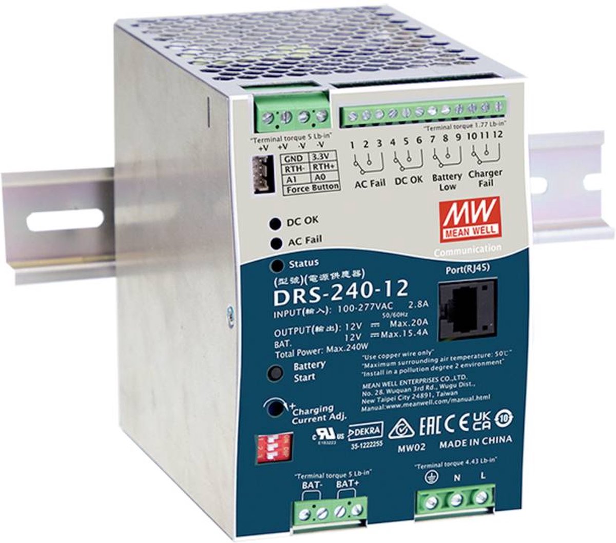 Mean Well DRS-240-24 DIN-rail netvoeding 24 V 10 A 240 W Aantal uitgangen: 1 x Inhoud: 1 stuk(s)