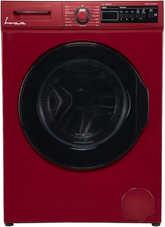 Fram Wasmachine - 7 KG - Retro Design - 15 Wasprogramma's - LED Display - Anti-kreukfunctie - Uitgestelde Start - 1400 RPM - 5 Jaar Garantie - Rood