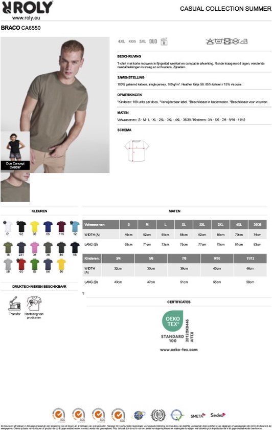 Lot de 2 t-shirts Denim Blauw Roly Braco 180 grammes taille Premium S