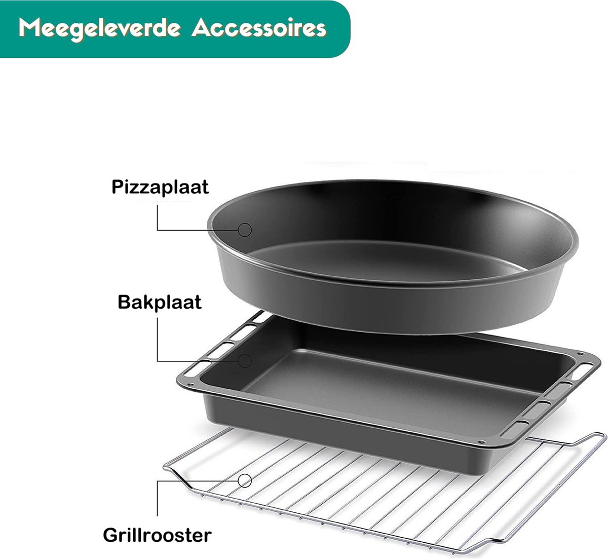 Merkador L Vrijstaande Oven - 50 Liter - 2000 Watt - RVS Afwerking - Hetelucht - Gemakkelijk Schoon Te Maken Geëmailleerde Binnenruimte – foto 6