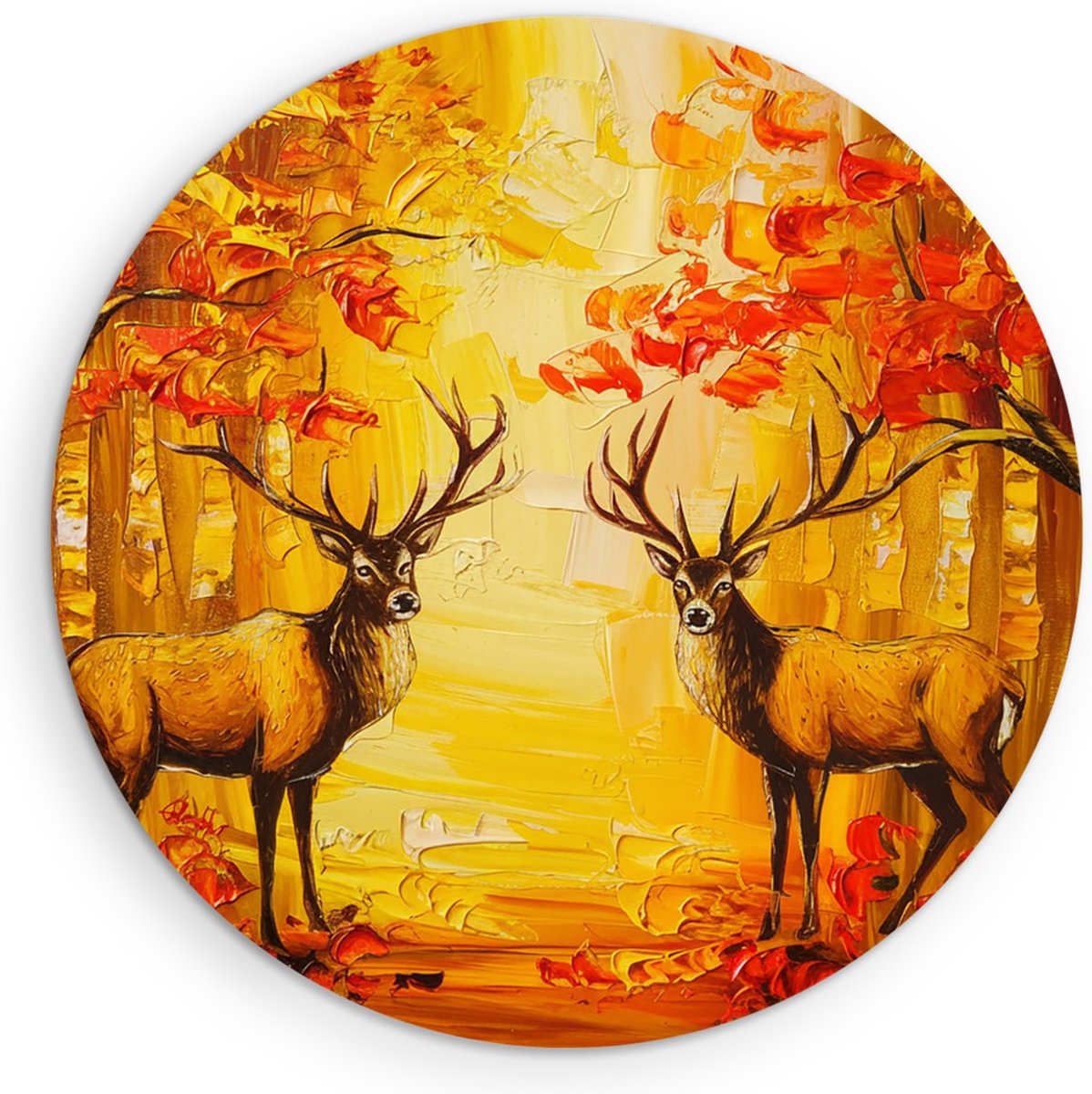 Saammp Muurcirkel Hout - Hert - Olieverf - Abstract - Natuur - Dieren - Ø 90 - Wandcirkel - Wanddecoratie Cirkel - Muurdecoratie Woonkamer - Slaapkamer decoratie - Rond Schilderij