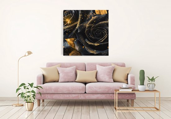 Tableau sur toile Saammp - Roses noires et dorées - Fleurs - 60x60 - Photo sur toile - Décoration murale - Décoration murale murale Salon - Décoration bureau