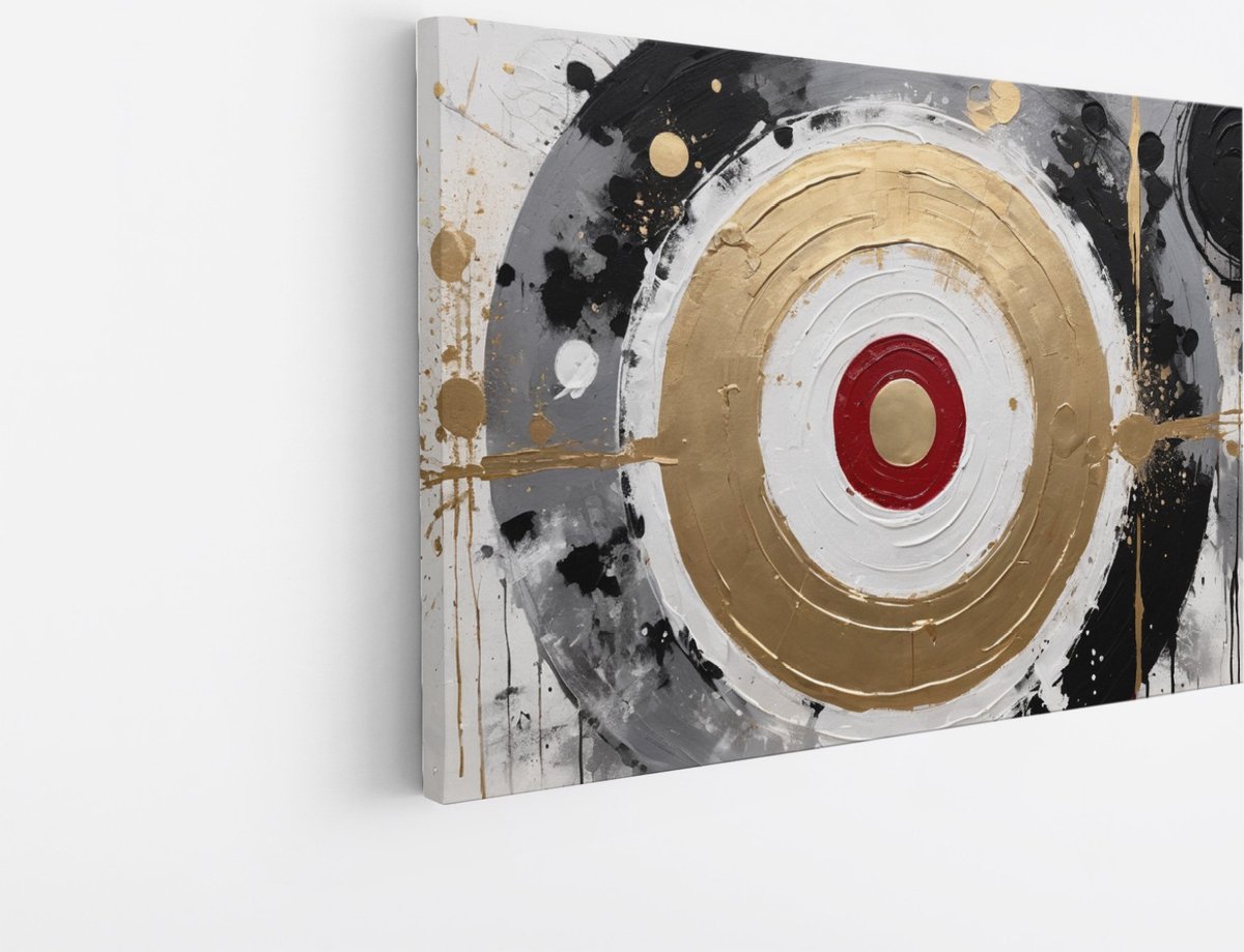 Saammp Canvas Schilderij - Abstract - Goud - Zwart -Wit - Vormen - 120x80 - Foto op canvas - Wanddecoratie - muurdecoratie Woonkamer - Slaapkamer decoratie - Canvas Print Multicolor