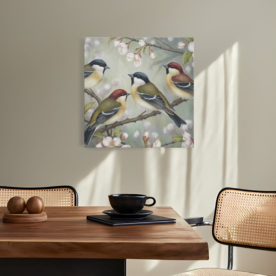 Tableau sur toile Saammp - 4 Colibris - Animaux - Fleurs - 20x20 - Photo sur toile - Décoration murale - Décoration murale Salon - Décoration chambre - Impression sur toile
