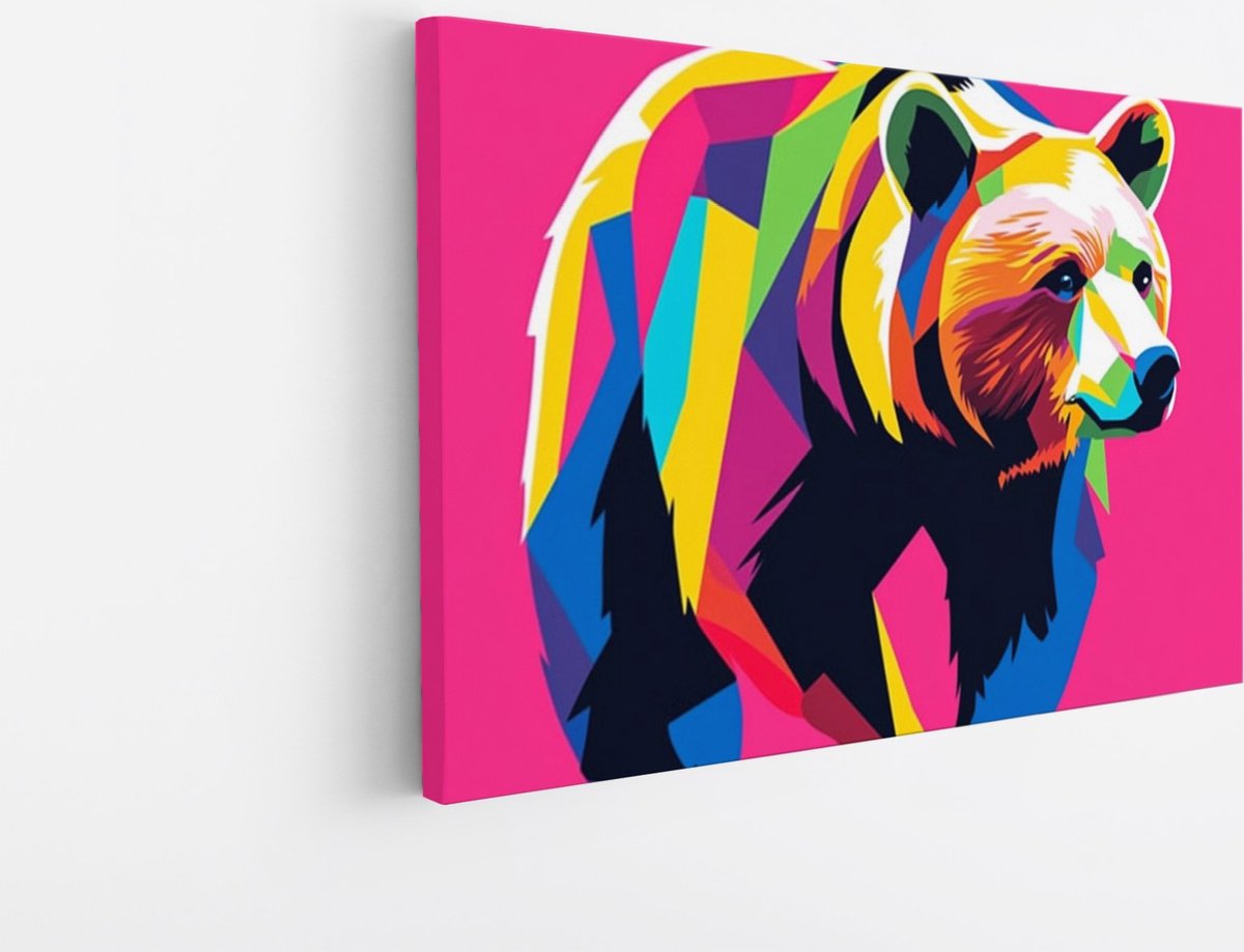 Saammp Canvas Schilderij - Kleurrijke Beer - Natuur - Dieren - 45x30 - Foto op canvas - Wanddecoratie - Muurdecoratie Woonkamer - Slaapkamer decoratie - Canvas Print Multicolor