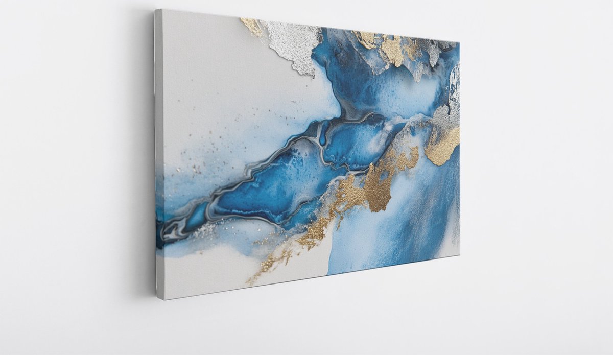 Saammp Canvas Schilderij - Blauw marmer - Dynamisch - Abstract kunstwerk - 60x40 - Foto op canvas - Wanddecoratie - Muurdecoratie Woonkamer - Slaapkamer decoratie - Canvas Print Multicolor