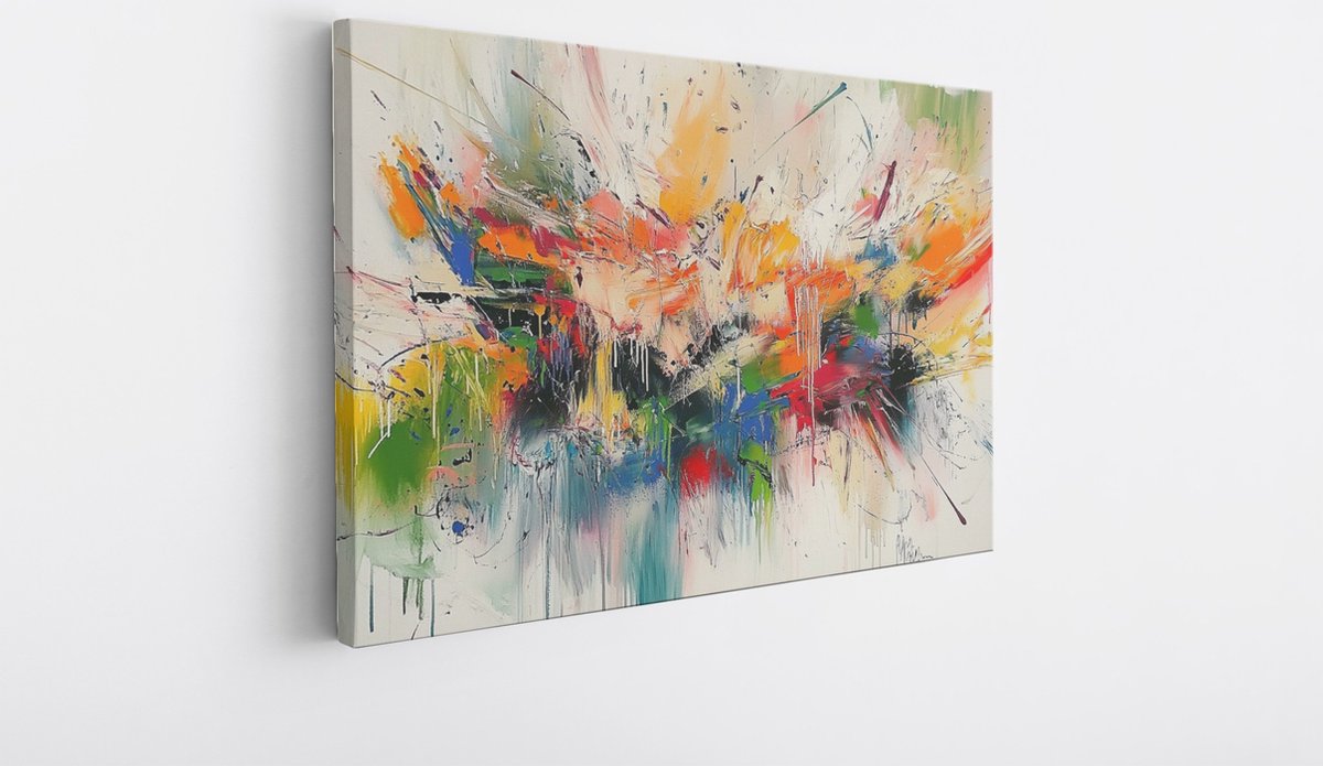 Saammp Canvas Schilderij - Kleurrijk - Explosie verfspetters - Abstracte kunst - Chaotisch - 40x30 - Foto op canvas - Wanddecoratie - Muurdecoratie Woonkamer - Kantoor Decoratie Multicolor