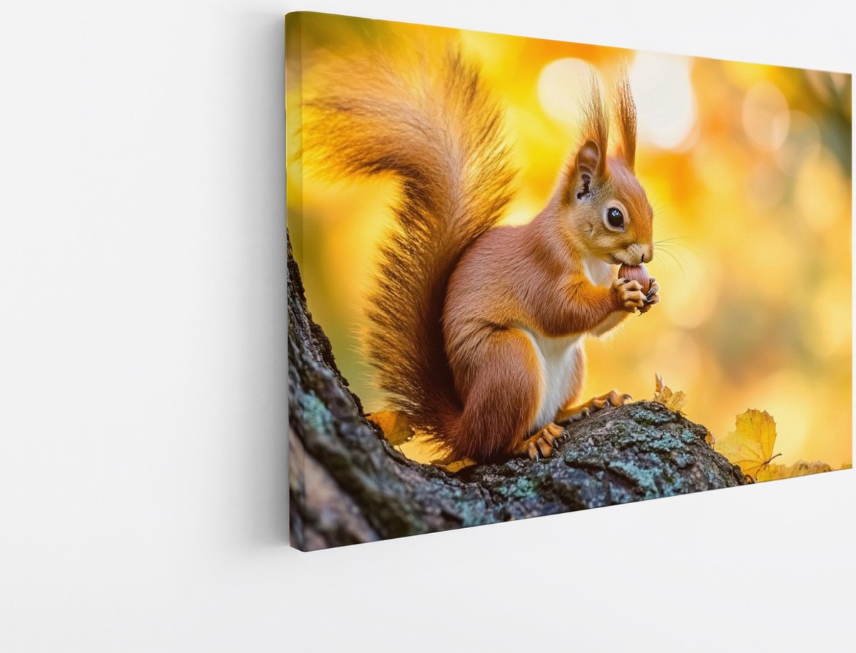 Saammp Canvas Schilderij - Eekhoorn op boom - Natuur - Dieren - 30x20 - Foto op canvas - Wanddecoratie - Muurdecoratie Woonkamer - Slaapkamer decoratie - Canvas Print Multicolor