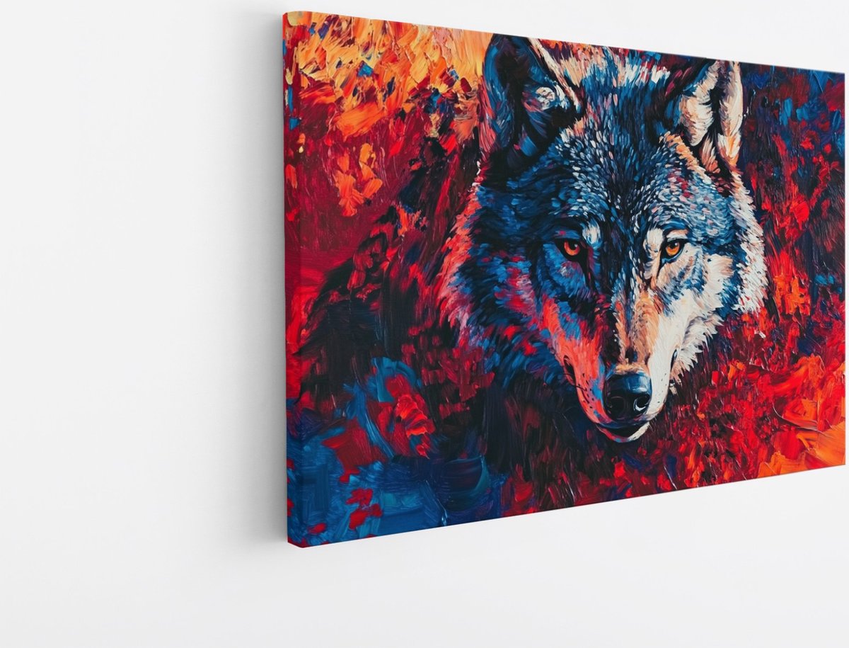 Saammp Canvas Schilderij - Kleurrijk - Wolf - Abstract - Dieren - Natuur - 70x50 - Foto op canvas - Wanddecoratie - muurdecoratie Woonkamer - Slaapkamer decoratie - Canvas Print Multicolor
