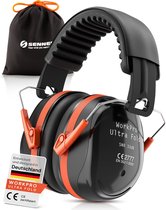 Senner ® WorkPro Ultra Fold | Gehoorbeschermer – Verstelbare Oorkappen voor Volwassenen, Oorbescherming Earmuffs SNR 33 dB, Zwart/Oranje Gehoorkap, CE-gecertificeerd, Unisex, Ideaal voor Werk & Vrije Tijd