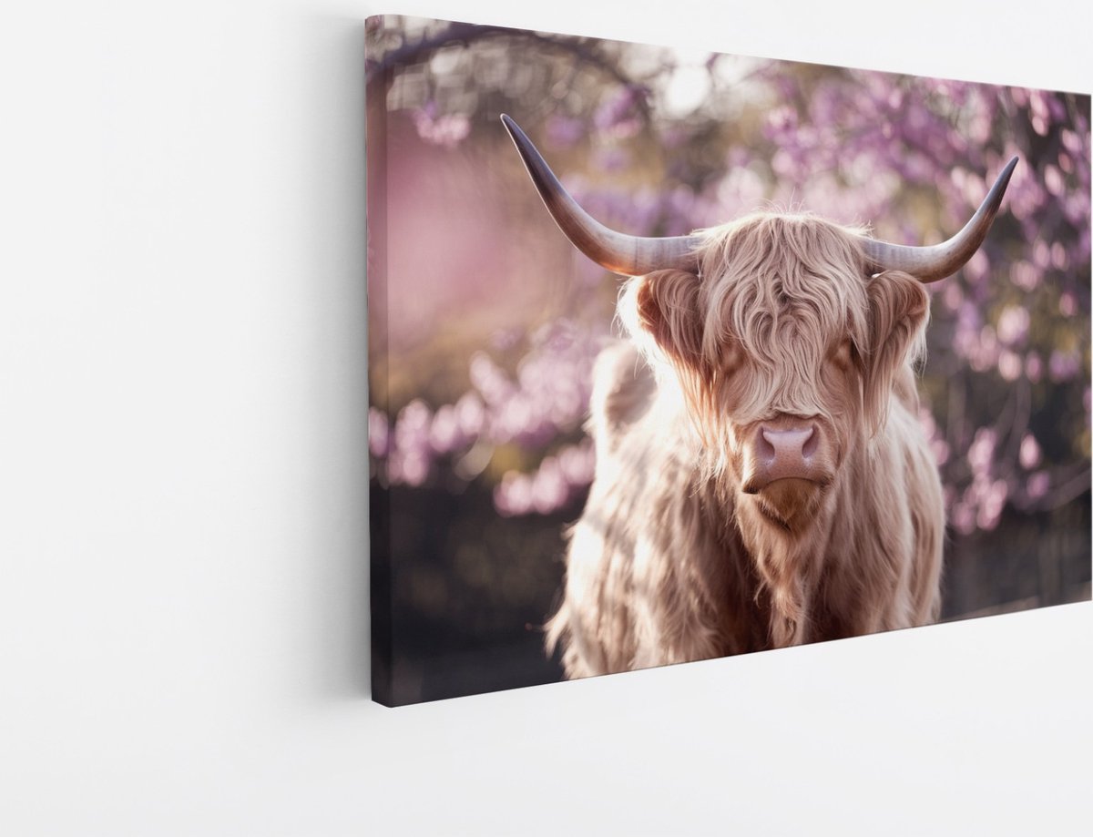 Saammp Canvas Schilderij - Schotse Hooglander Koeien met bevroren Hoorns - Winter - Landschap - Dieren - Natuur - 45x30 - Foto op canvas - Wanddecoratie - muurdecoratie Woonkamer - Slaapkamer decoratie - Canvas Print Multicolor
