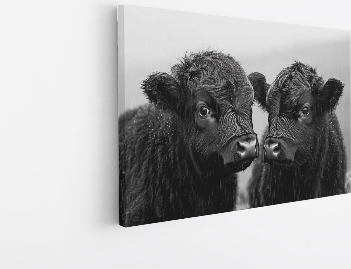 Saammp Canvas Schilderij - 2 jonge hooglander koeien - Natuur - Dieren - 60x40 - Foto op canvas - Wanddecoratie - Muurdecoratie Woonkamer - Slaapkamer decoratie - Canvas Print Multicolor