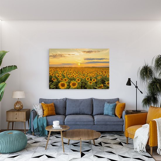 Tableau sur toile Saammp - Champ de tournesols - Paysage - Nature - 150x100 - Photo sur toile - Décoration murale - Décoration murale Salon - Décoration chambre - Impression sur toile