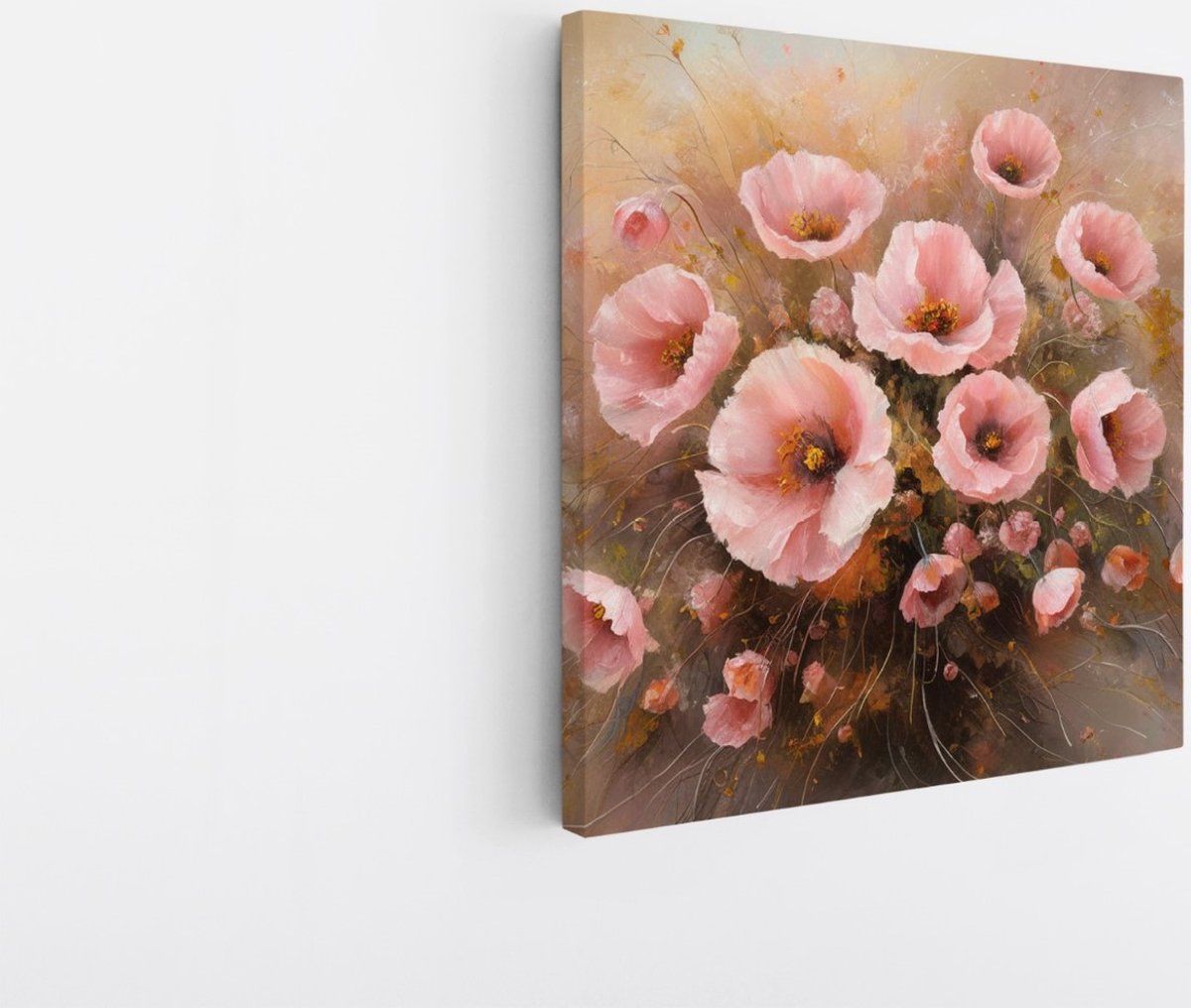 Saammp Canvas Schilderij - Roze bloemen - Abstract - 20x20 - Foto op canvas - Wanddecoratie - Muurdecoratie - Kantoor Decoratie Multicolor