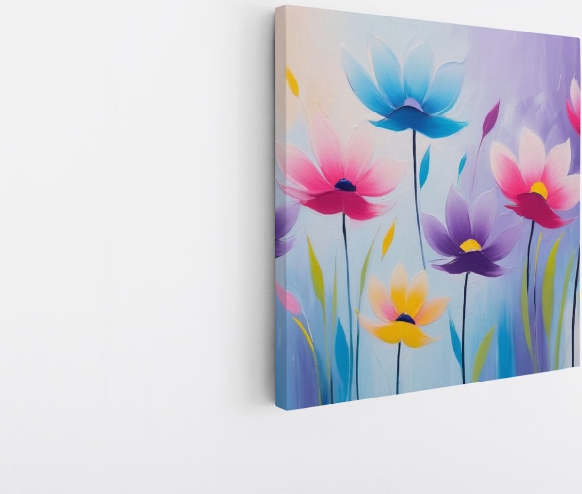 Saammp Canvas Schilderij - Roze Minimalistisch - Bloemen - Abstract - 20x20 - Foto op canvas - Wanddecoratie - Muurdecoratie Woonkamer - Kantoor Decoratie Multicolor