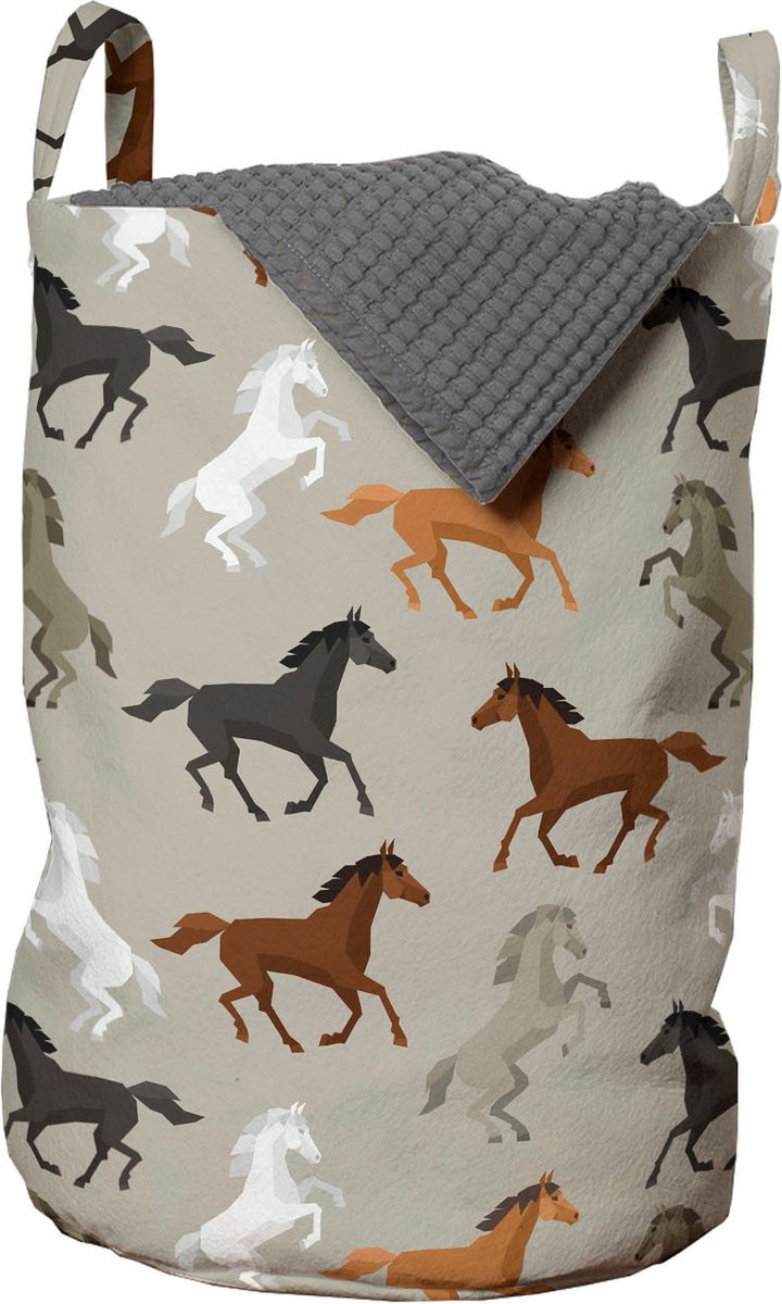 New Bed, Wasmand met Paard Motief voor Paardenliefhebbers, Opbergmand kinderkamer met Handvatten en Koordsluiting, Speelgoedmand kinderen - Speelgoedkist - Wasbox - 33 x 48 cm