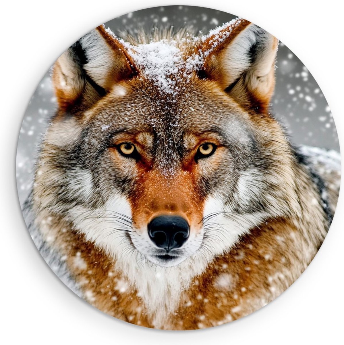 Saammp Forex Muurcirkel - Wolf met sneeuw - Dieren - Natuur - Ø 60 - Wandcirkel - Wanddecoratie Cirkel - muurdecoratie Woonkamer - Slaapkamer decoratie - Rond Schilderij