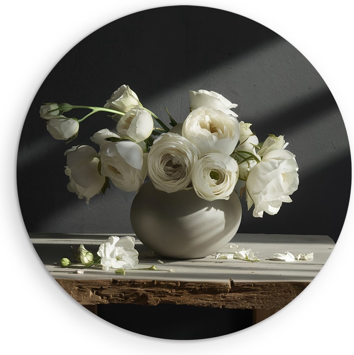 Saammp Muurcirkel Hout - Bloemen in een vaas in zonsopgang - Natuur - Ø 40 - Wandcirkel - Wanddecoratie Cirkel - Muurdecoratie Woonkamer - Kantoor Decoratie