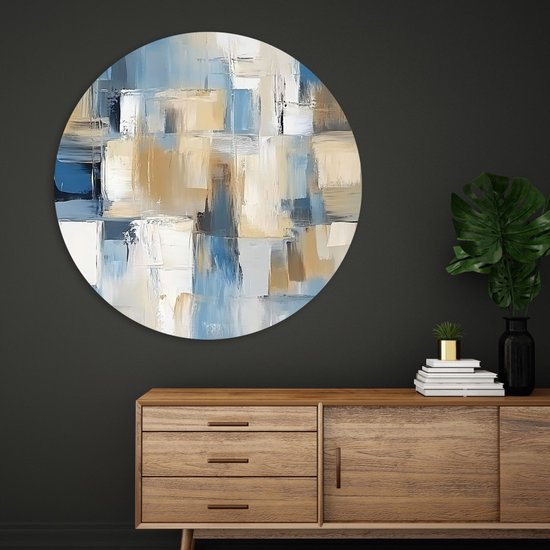 Cercle mural Forex Saammp - Rayures Blauw - Œuvre abstraite - Ø 80 - Cercle mural - Cercle de Décoration murale - Décoration murale salon - Décoration chambre - Peinture ronde