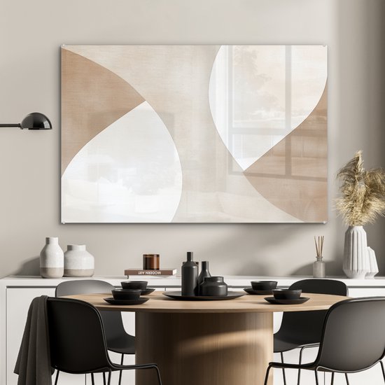 MuchoWow® Tableau sur verre 90x60 cm - Tableau sur verre acrylique - Marron - Japandi - Abstrait - Photo sur verre - Décoration murale salon - Décoration murale chambre - Peintures