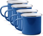 Set geëmailleerde mokken, 380 Ml. koffie/thee/warm/koude dranken | retro design effen kleuren | vintage camping, picknick of reisbekers | Lichtgewicht, draagbaar en herbruikbaar
