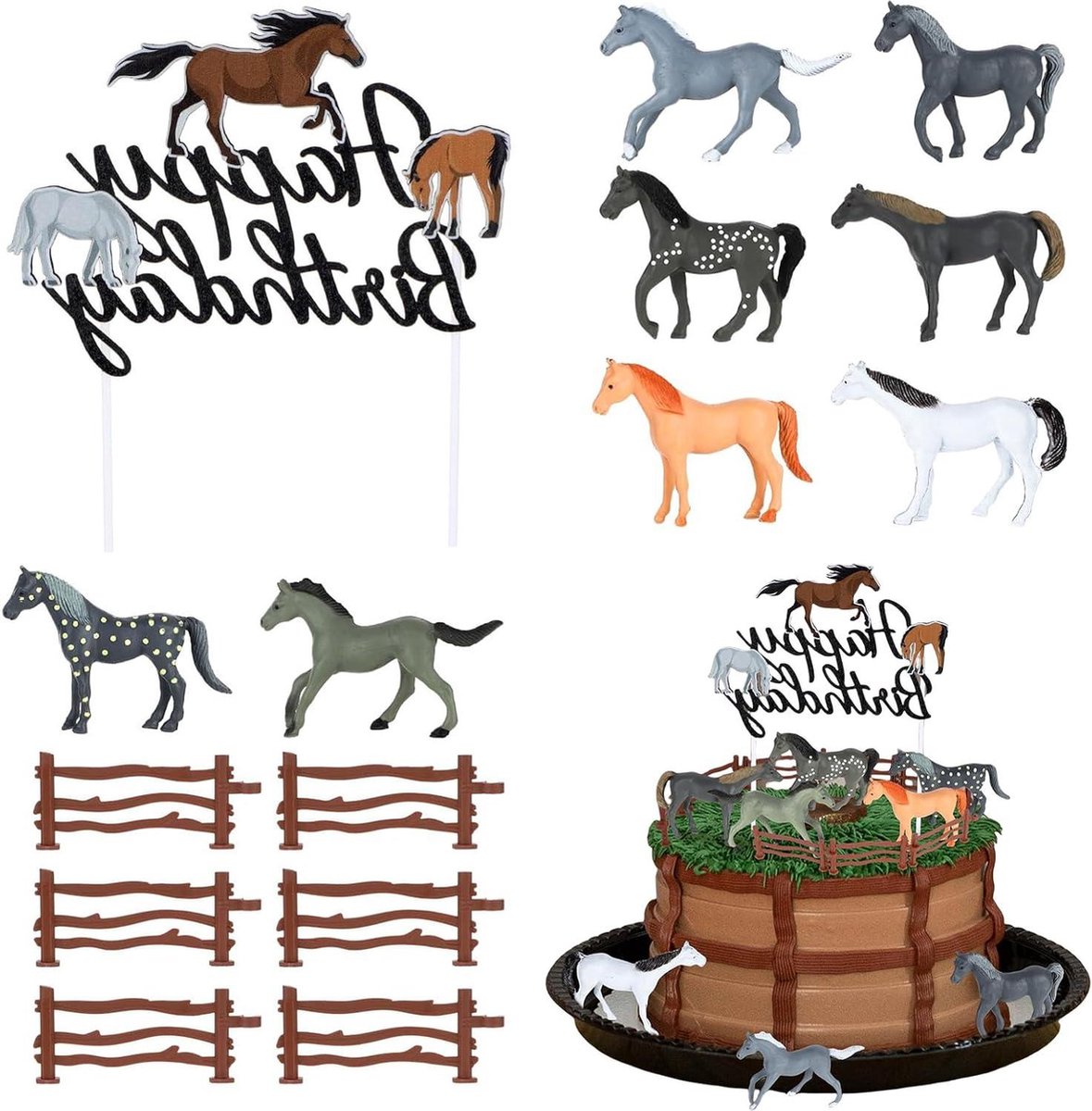BelleVive – Lot De 25 Décorations De Gâteau Anniversaire Thème Cheval – Topper Happy Birthday + 24 Figurines Cupcakes – Matériaux Sûrs – Fête à Thème