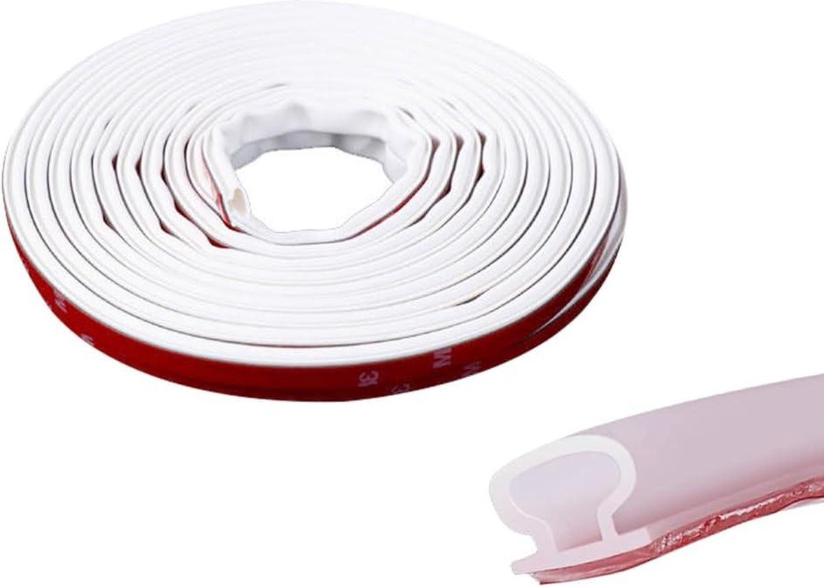 Rubberen afdichtingsstrip voor de deur - D-vorm - anti-botsing - zelfklevend - geluidsisolatie - tochtstrip - geschikt voor openingen van 3 tot 55 mm - wit