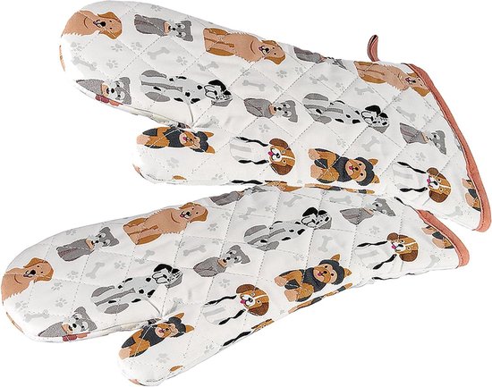 Ovenhandschoenen, ovenwanten om te bakken, katoenen bakhandschoenen, hittebestendige pannenlap, handschoen met zwart-witte kat (32 cm, 2-delige set