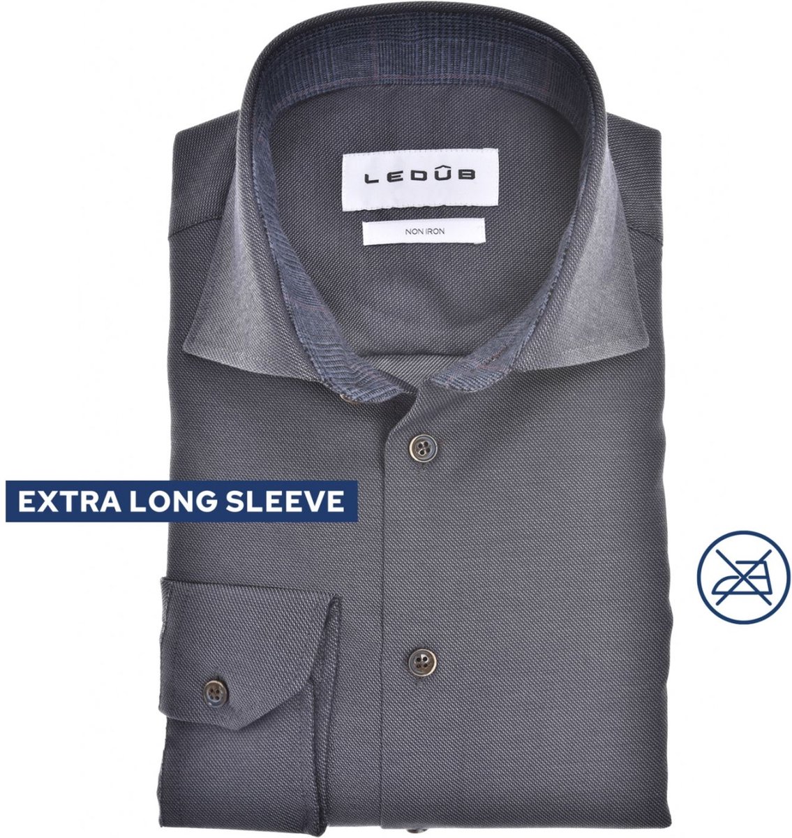 Ledûb modern fit staalgrijs mouwlengte 7