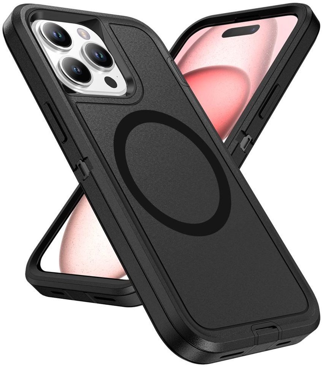 Mobigear Hoesje geschikt voor Apple iPhone 16 Plus MagSafe Telefoonhoesje Hardcase | Mobigear Rugged Mag Backcover Shockproof | Geschikt voor MagSafe | Geschikt voor Draadloos Opladen met Magnetische Ring | MagSafe Case - Zwart