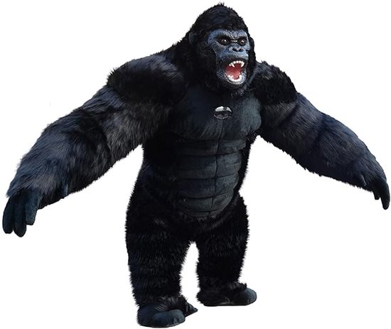 KIMU Mega Opblaasbare Mascotte Gorilla Zwart - 2 Meter King Kong Kostuum Opblaasbaar Pak - Groot Apenpak Opblaaspak - Opblaas Zwarte Aap Halloween