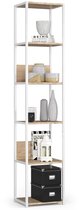 Open Boekenkast, Ladderkast, Loft Design / Metalen Vakkenkast met 6 Planken / Opbergplank / Boekenrek Opslagrek / Wit - Sonoma Eik / 40 x 192 x 32 cm
