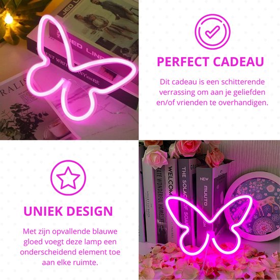 ZoeZo - Neon Wandlamp Vlinder - Roze - Butterfly - LED - Neon Verlichting - Sfeerverlichting - Led lamp - Neonlicht - Neon lamp